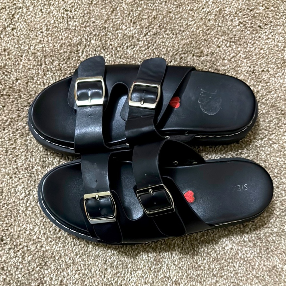 Black Double Strap Sandals with Buckles